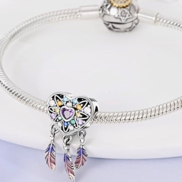 Dream Catcher Sterling Silver bracelet charm with pink, purple fits all … - Picture 3 of 3